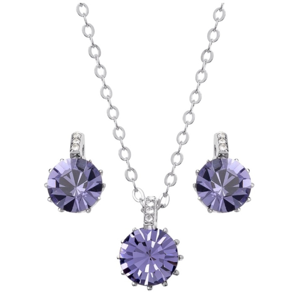 💎💎 Regal Purple Round Cut Solitaire Necklace & Earrings Set